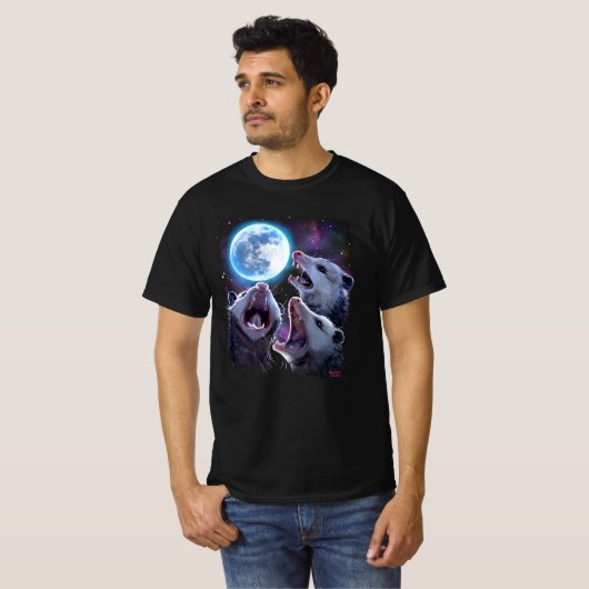 Drie Opossum Howling bij de Moon Funny Possum T-shirt (Voorkant volledig)