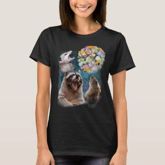 Drie opossum Raccoon Rat Howl at Moon Trash 3 Wol T-shirt