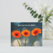 Drie Oranje Gerberas in een Briefkaart Rij (Staand voorkant)