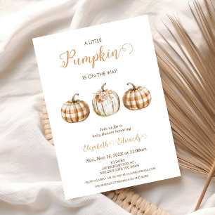 Drie Oranje Geruite Kleine Pompoen Baby Shower Kaart