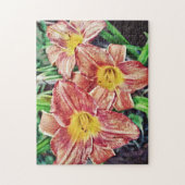 Drie Oranje Lily Flowers Art Puzzle Legpuzzel (Verticaal)