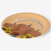 Drie Oranje pompoen met zonnebloemen Halloween Papieren Bordje (Gekanteld)