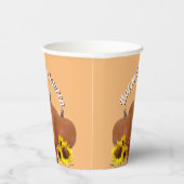 Drie Oranje pompoenen en zonnebloemen Halloween Papieren Bekers (Rechts)