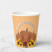 Drie Oranje pompoenen en zonnebloemen Halloween Papieren Bekers (Voorkant)