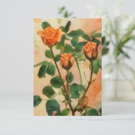 Drie Oranje Rozen Bloemen Art Flat Kaart (Staand voorkant)
