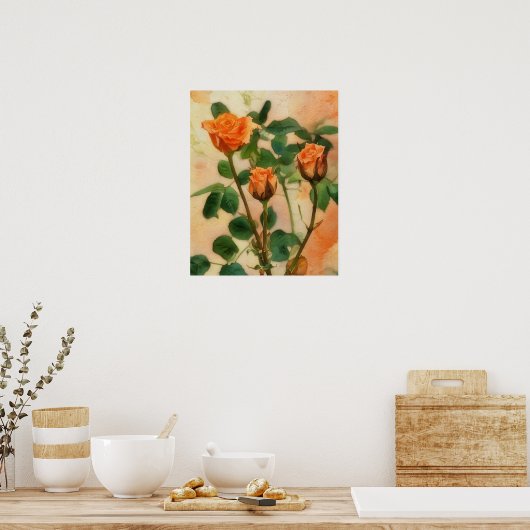 Drie Oranje Rozen Floral Art Poster (Keuken)