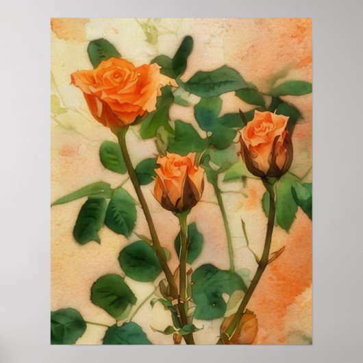 Drie Oranje Rozen Floral Art Poster (Voorkant)