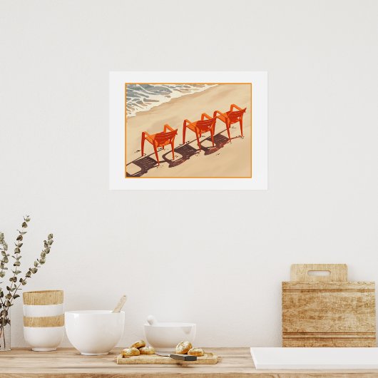 Drie oranje strandstoelen poster (Keuken)
