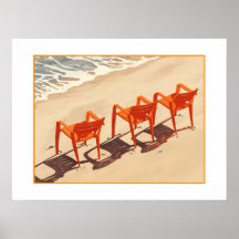 Drie oranje strandstoelen