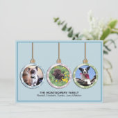 Drie Ornament feestdag met foto's met foto's Feestdagenkaart (Staand voorkant)