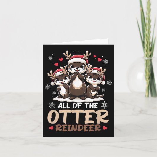 Drie Otter Rendier Kerstman Hoed Hert Prettig Kers Kaart (Voorkant)