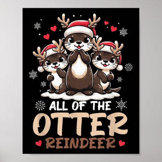 Drie Otter Rendier Kerstman Hoed Hert Prettig Kers Poster (Voorkant)