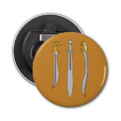 Drie oude Griekse zwaarden Button Flesopener (Voorkant)