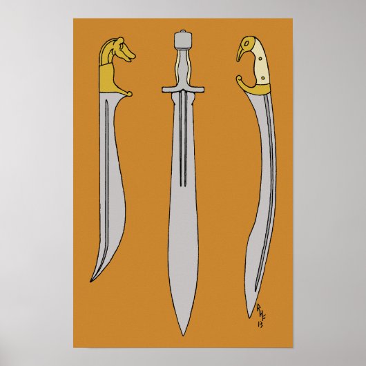 Drie Oude Griekse Zwaarden Poster (Voorkant)
