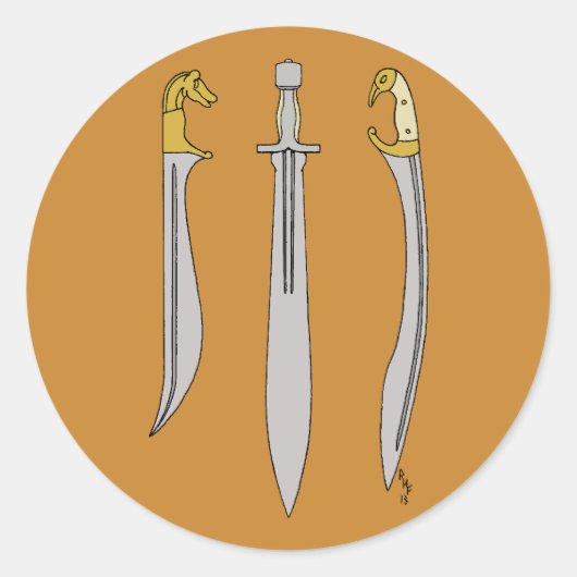 Drie oude Griekse zwaarden Ronde Sticker (Voorkant)