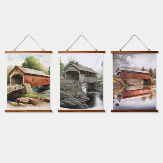 Drie overdekte brugtapijten hangend wandkleed (Driedubbel)