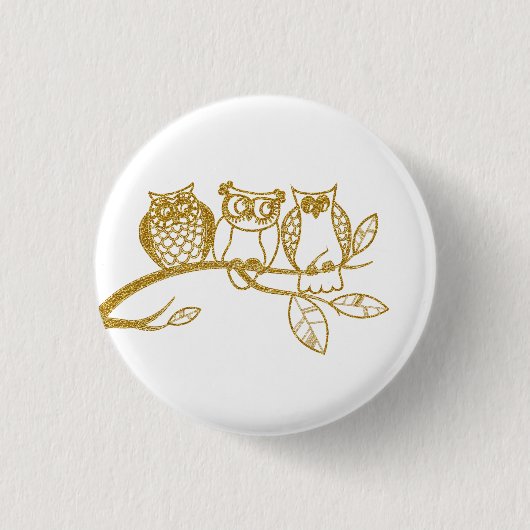 Drie Owl baby's in de goudglitter-Button Ronde Button 3,2 Cm (Voorkant)