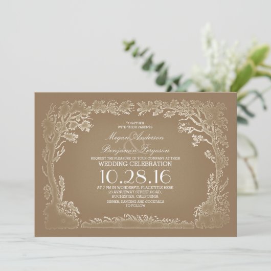 Drie paar rustieke vintage bruiloft uitnodigingen (Staand voorkant)