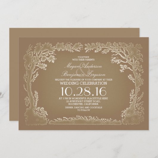 Drie paar rustieke vintage bruiloft uitnodigingen (Voorkant / Achterkant)