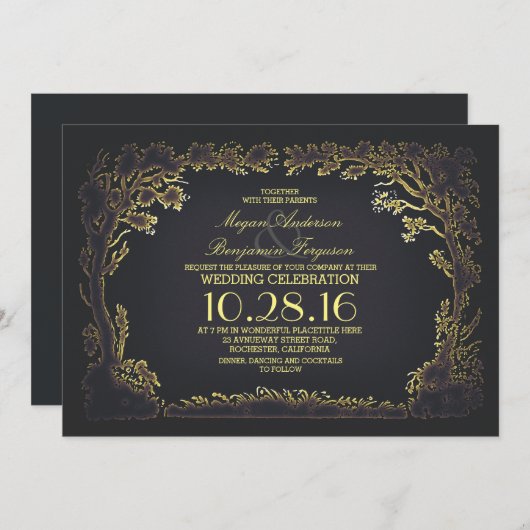 Drie paar rustieke vintage bruiloft uitnodigingen (Voorkant / Achterkant)