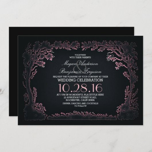 Drie paar rustieke vintage bruiloft uitnodigingen (Voorkant / Achterkant)