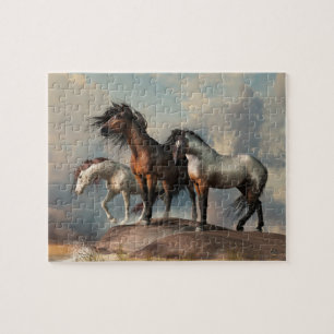 Drie paarden aan de strand legpuzzel