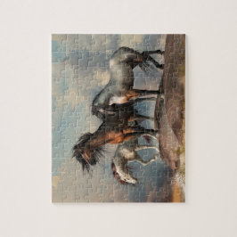 Drie paarden aan de strand legpuzzel