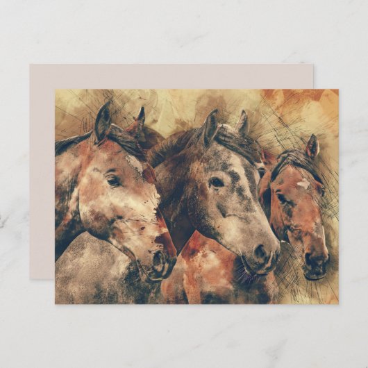 drie paarden briefkaart (Voorkant / Achterkant)
