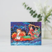 Drie paarden chariot brengt nieuwjaar en kerstman  briefkaart (Staand voorkant)