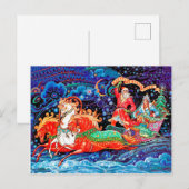 Drie paarden chariot brengt nieuwjaar en kerstman  briefkaart (Voorkant / Achterkant)