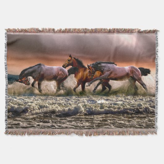 Drie paarden die in de oceaan ronddraaien deken (Voorkant)