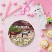 Drie paarden, Equestrian, 100th Birthday Party Papieren Bordje (Feest)