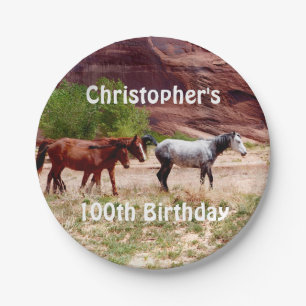 Drie paarden, Equestrian, 100th Birthday Party Papieren Bordje