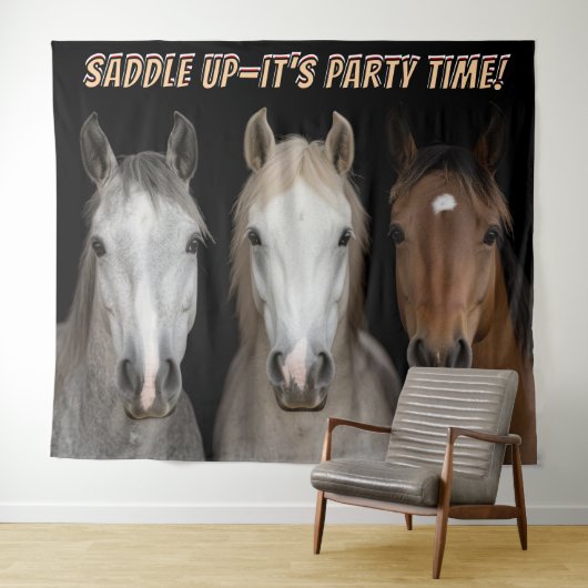 Drie paarden feesttijd fotobackdrop wandkleed (In Situ (horizontaal))