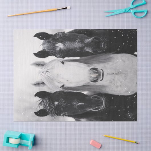 Drie paarden in de sneeuw Decoupage Tissuepapier (Craft)
