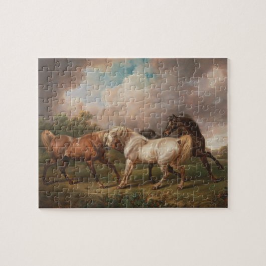 Drie paarden in een Stormy Landscape Legpuzzel (Horizontaal)