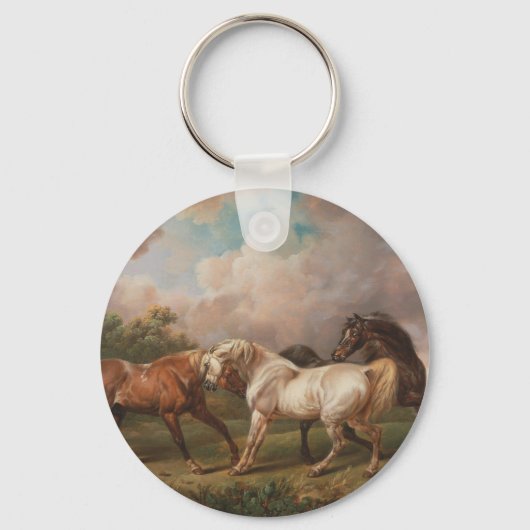 Drie paarden in een Stormy Landscape Sleutelhanger (Voorkant)