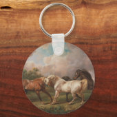 Drie paarden in een Stormy Landscape Sleutelhanger (Voorkant)