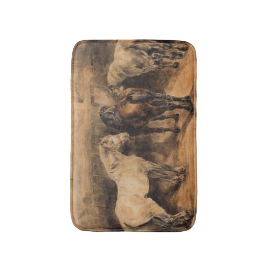 Drie paarden in hun stal badmat (Voorkant Verticaal)