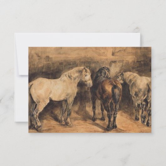 Drie paarden in hun stal kaart (Voorkant)