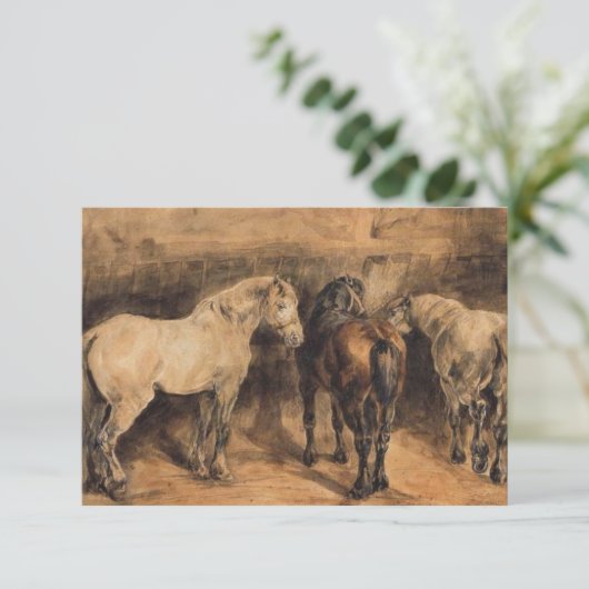 Drie paarden in hun stal kaart (Staand voorkant)