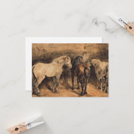 Drie paarden in hun stal kaart (Voorkant / Achterkant in situ)