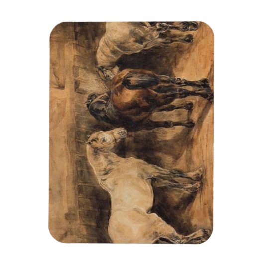 Drie paarden in hun stal magneet (Verticaal)