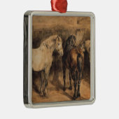 Drie paarden in hun stal metalen ornament (Rechts)
