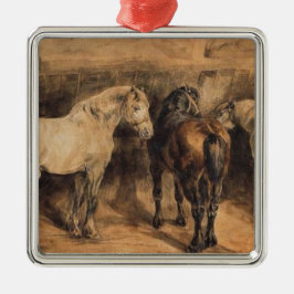 Drie paarden in hun stal metalen ornament