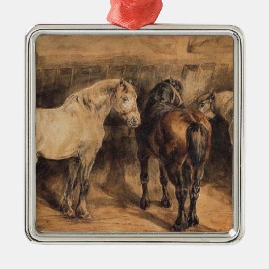 Drie paarden in hun stal metalen ornament (Voorkant)