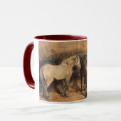 Drie paarden in hun stal mok (Voorkant links)