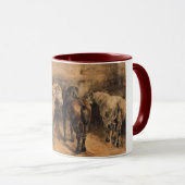 Drie paarden in hun stal mok (Voorkant rechts)