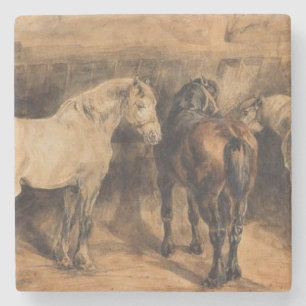 Drie paarden in hun stal stenen onderzetter