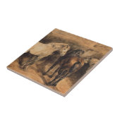 Drie paarden in hun stal tegeltje (Zijkant)